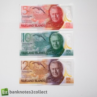 ISLAS MALVINAS: Juego de 3 billetes de polímero libra de las Islas Malvinas.