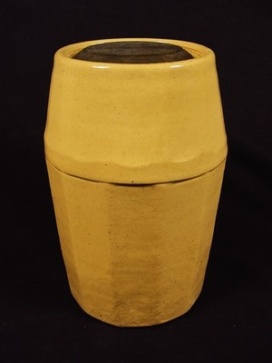 RARE ANTIQUE AMERICAN SMALL 12-SIDED 1840 CANNING JAR with LID YELLOW WARE MINT