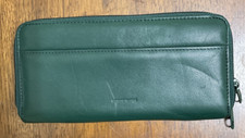 ACCORDION double Zip Around Leather Women Wallet Business Credit ID Card Green