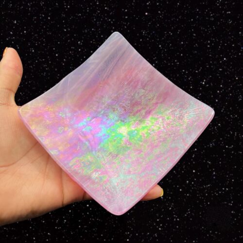 Vintage Art Glass Iridescent Pink Square Trinket Dish 1.5”T 4.5”W - Picture 1 of 11