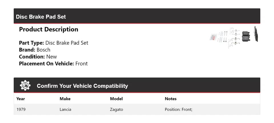 Pastillas de freno delanteras semimetálicas QuietCast 1979 Lancia Zagato Bosch Foto 2 de 4