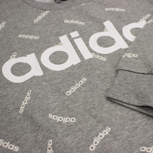 Adidas Ess Linear Fav Core Tutto Sopra Stampa Felpa Pullover DX0466 Grigio XS-XL - Picture 3 of 3