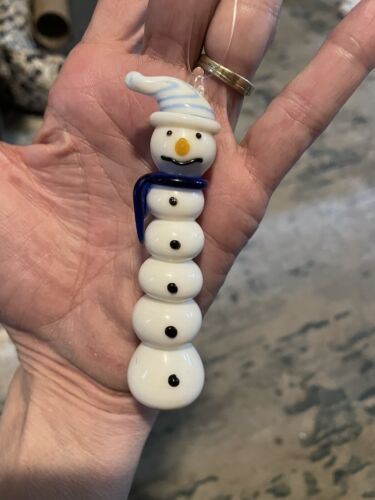 SILVESTRI Handmade Glass Stacking Snowballs Snowman 3.75" Christmas Ornament - Picture 1 of 10