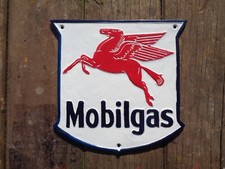polished *ALUMINIUM* MOBIL MOBILGAS petrol  Sign  not enamel