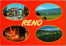 Postal de colección de 4 horizontes del hotel Downtown Casino Reno Nevada de los años 70, vista a la calle
