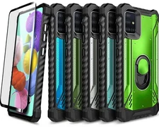 For Samsung Galaxy A51 /5G Case Ring Kickstand Cover + Tempered Glass Protector