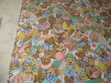 Vintage Handmade Teddy Bears Patchwork Pastel Baby Blanket Quilt Floor Mat 35x35