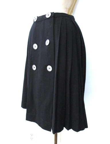 Vtg 50s 60s Black Tweedy Wool Pleated Rockabilly Swing Skirt Kilt-Style 24 in. - Picture 2 of 4