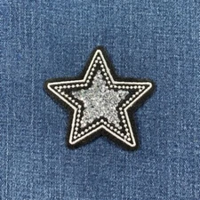 Crystal Star Applique Patch - Black White & Silver Embroidered Badge 2-7/8"