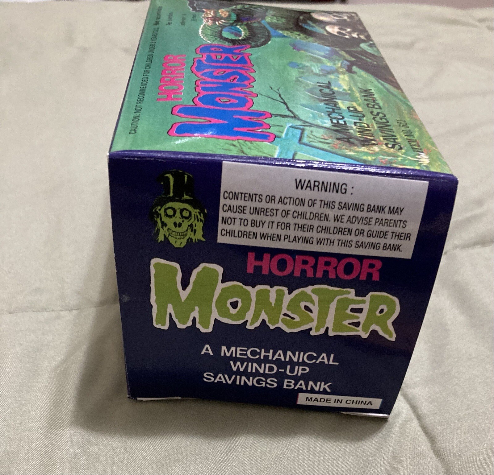 Vintage 1980's Wind Up Coffin Bank Skeleton Coin Grabber ** Hong Kong