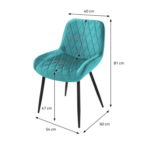 Juego de 2 sillas de comedor de terciopelo azul turquesa para salón/oficina 81cm - Imagen 6 de 6