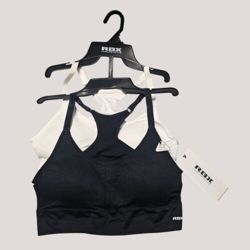 RBX Women's 2-Pack Racerback Sports Bras Nylon/Spandex Black & White Size L