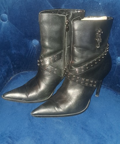 Harley Davidson Womens Bundle Boots Blk Size 8.5 Desiree Strap Stiletto Pointed - Picture 3 of 19
