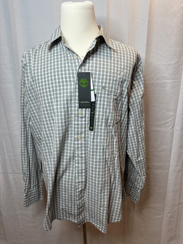 Timberland Shirt Mens Large Regular Kelp Plaid Button Down Long Sleeve Cotton - Picture 2 of 10