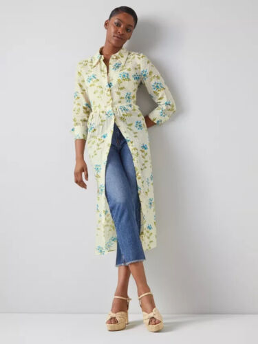 L K BENNETT SILK BLEND SHIRT DRESS SIZE UK 10  RRP £399 CREAM BLUE GREEN - Picture 1 of 8