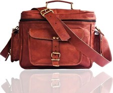 12" Style Leather Camera Briefcase Messenger Bag DSLR SLR Padded Case Satchel