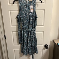 Michael Kors Cold Shoulder Dress Women's Size S Paisley Print Midnight Blue NWT