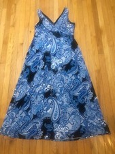 XL TIANA B. Maxi abito donna BLU PAISLEY scollo a V senza maniche SPIAGGIA ESTIVA