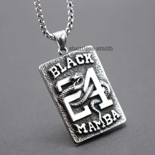 Men's Basketball Kobe Bryant Lakers Black Mamba Snake Number 24 Pendant Necklace