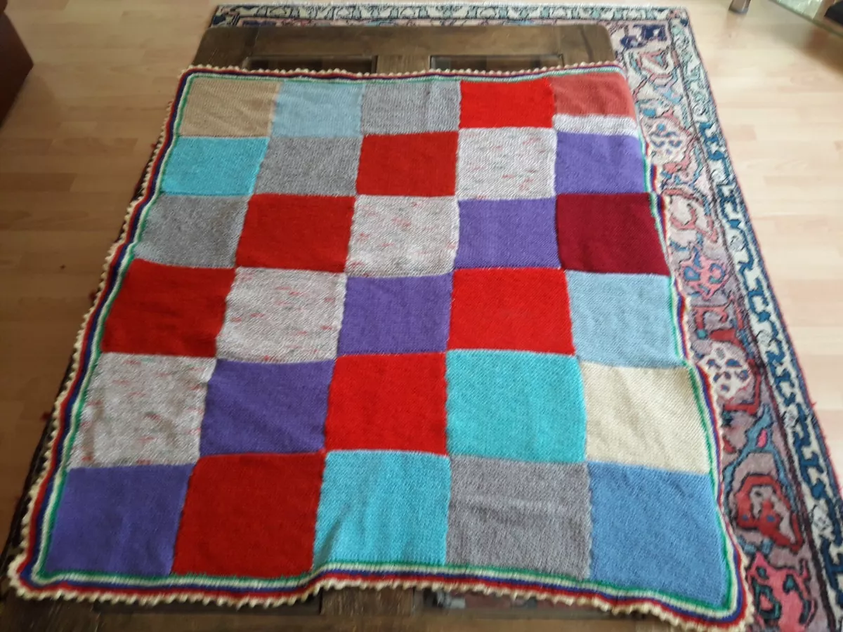 couverture b b tricot e main landau berceau 85x98 VINTAGE knitted
