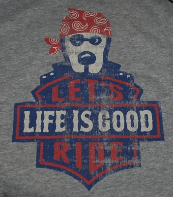 NWT Men's Life is Good Let's Ride Badge Rocket Gray Lightweight LS Smooth Tee