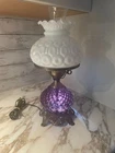 MT1256 Vtg RARE PURPLE GLASS GoneWithTheWind Lamp moon/stars milkglass shade