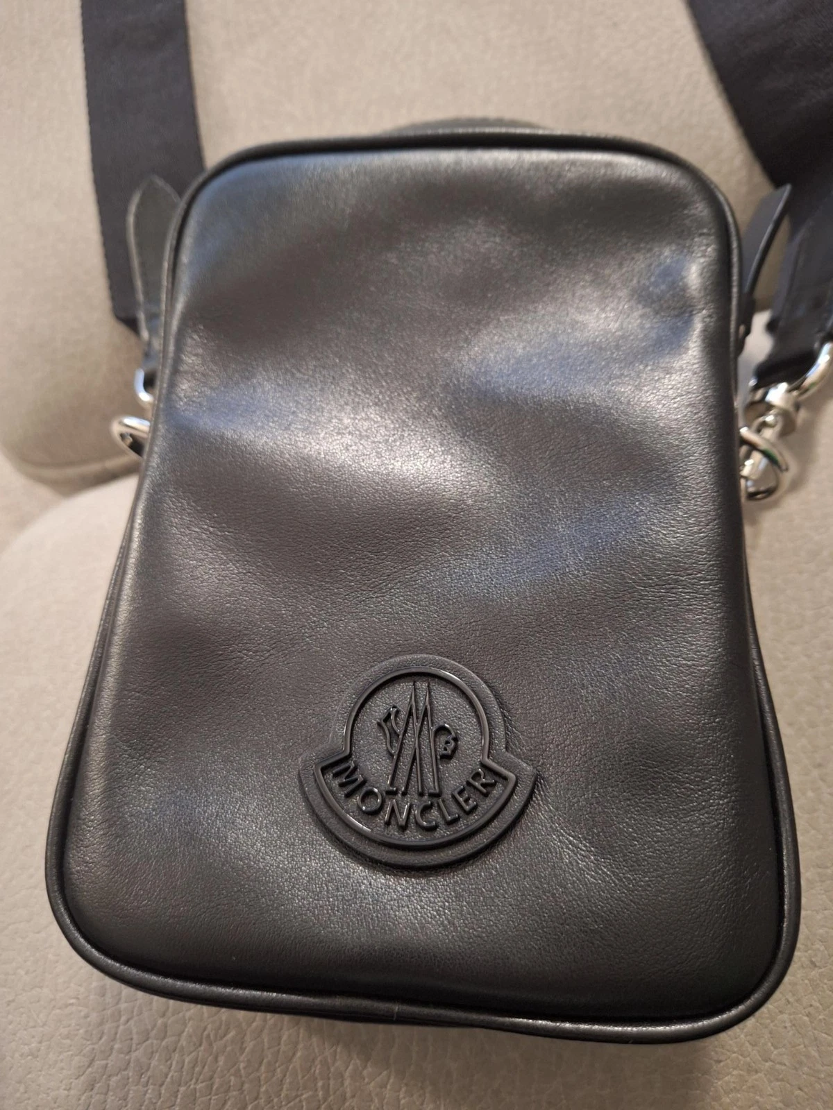 Moncler — MONCLER Black Leather Crossbody Bag NEW DETOUR D