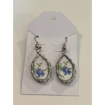 Vintage Pixel Floral Minecraft dangly earrings