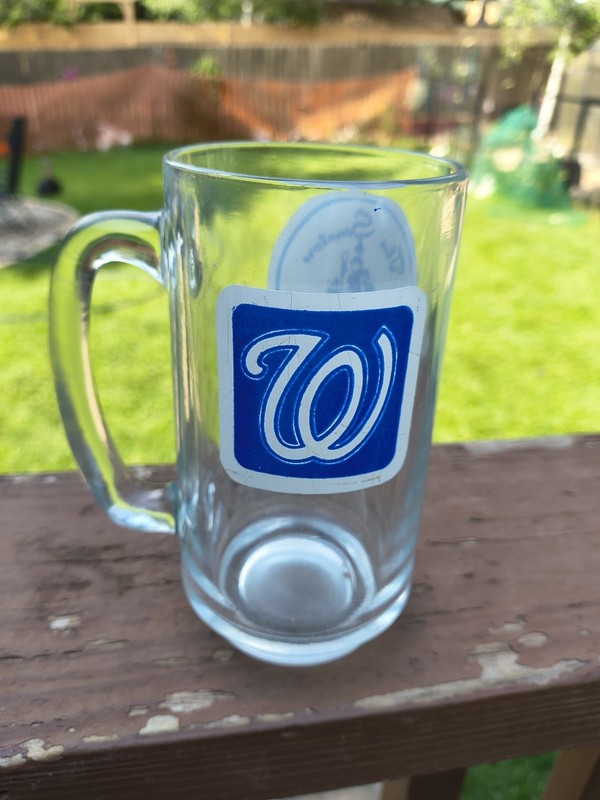 Rare Vtg Washington Senators 5½ Inch Handled Glass Beer Mug Clear White Blue MLB