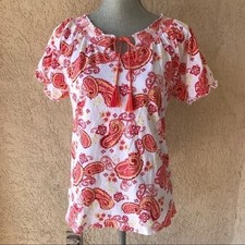 Casual On or Off The Shoulder Top Paisley Print Cotton Medium