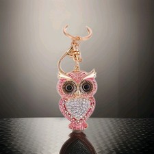 Rhinestone Owl Keychain Bag / Purse Charm / Backpack Key Chain Pink. Accesories