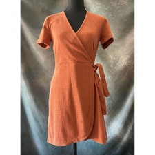 Madewell Texture & Thread Wrap Dress Size Small Rust Casual Short Sleeve Mini