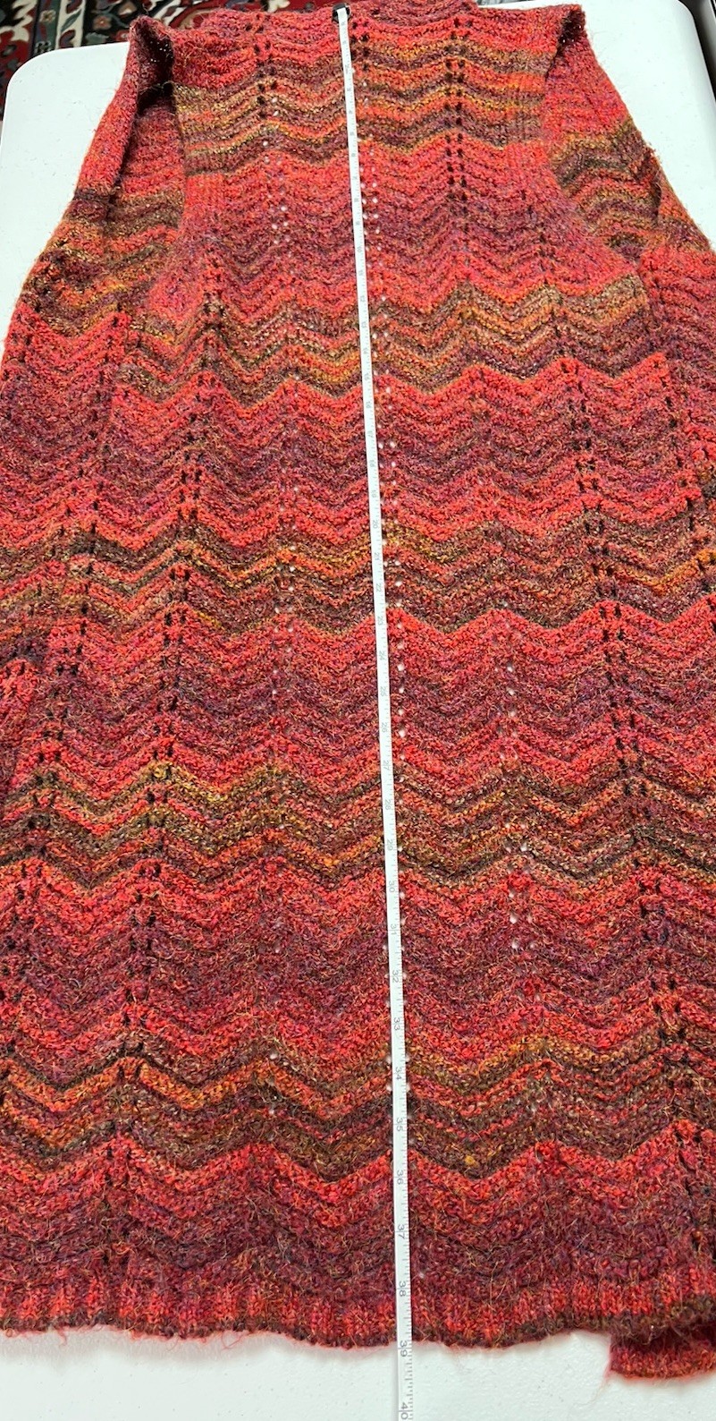 Knitizen Long Red Multi Chevron Pattern Hooded Sw… - image 8