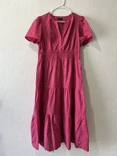 Quince Women 100% Organic Cotton Poplin Tiered Maxi Dress Lipstick Pink L