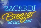 RARE VINTAGE 1990’s Bacardi Breezer Rum Real Glass Neon Light Bar Sign Nostalgic
