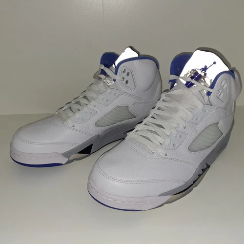 Taglia 9 5 UK Air Jordan 5 Retro White Hyper Royal Stealth (DD0587 140) Nuovo con scatola