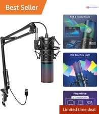 RGB Gaming Microphone USB Condenser Large Diaphragm for Streaming Podcast Rec...
