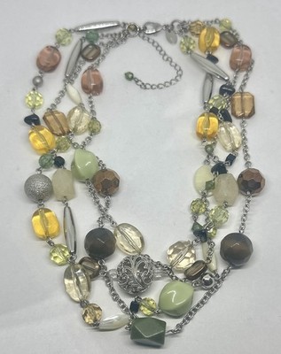 Lia Sophia ''Chamomile'' Genuine Jade, MOP, Onyx w/Resin Beads Layered Necklace