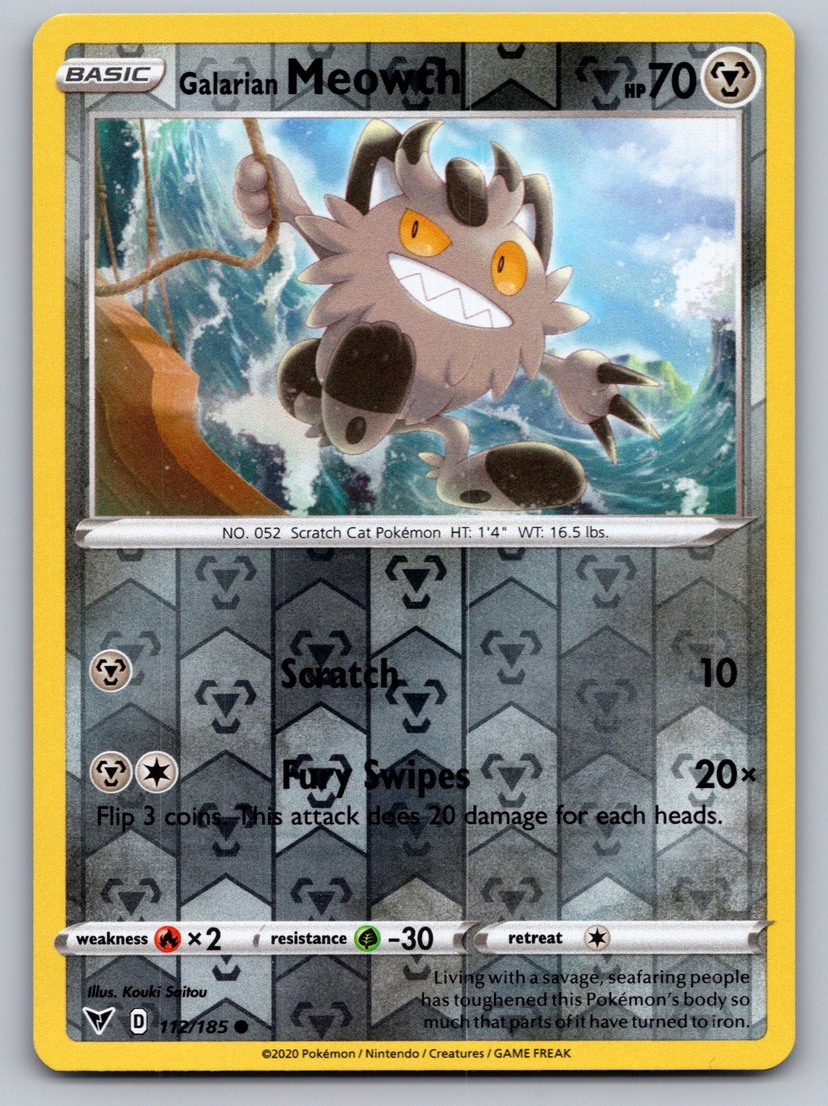 Galarian Meowth 112/185 Common Vivid Voltage Pokemon Reverse Holo Near Mint