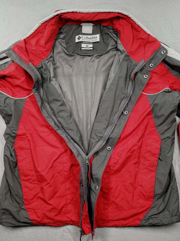 Columbia Jacket Mens XL Red Interchange Windbreaker Hooded Hiking Lined Nylon - Image 3 of 4