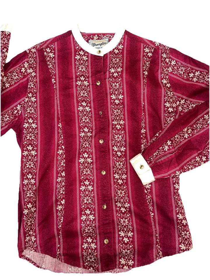 Camisa De Colección Wrangler Para Mujer Talla S Western Floral Rayas Roja Años 90 Algodón Foto 2 de 4