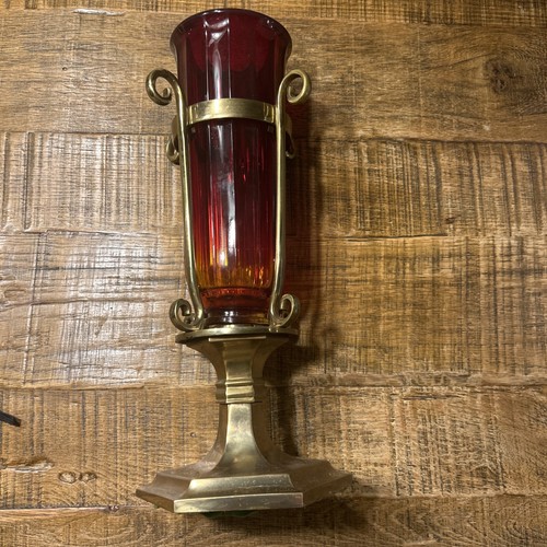 Rostand 15 3/4" Altar Top Brass Sanctuary Lamp with Red Glass Globe 