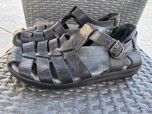 Mephisto Sam Men's Black Leather Comfort Fisherman Soft Sandals Size 11