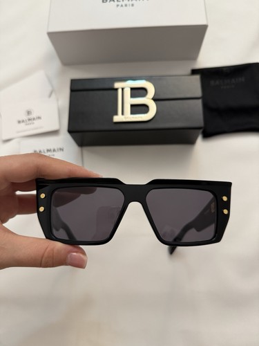 Balmain Imperial Black Acetate & Titanium Rectangle Sunglasses