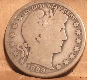 ^ 1899  O  BARBER HALF DOLLAR   ^^ GOOD ^^ (.900 SILVER) & (.100 COPPER) 2030