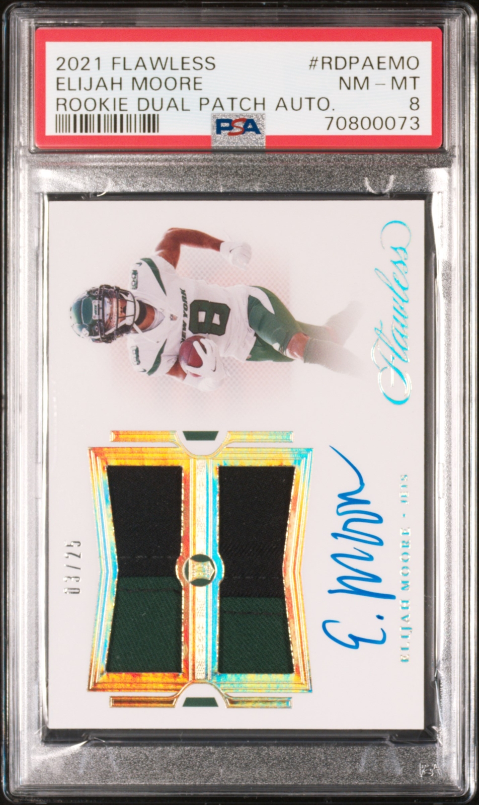 Elijah Moore Panini Flawless Rookie Dual Patch Autograph #RDPAEMO Base