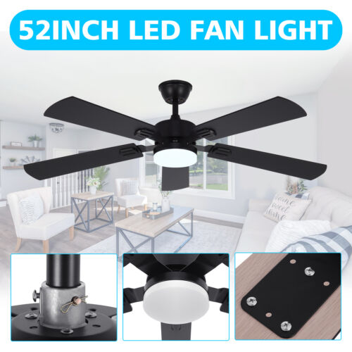 52" Ceiling Fan with Lights, Black Modern Ceiling Fan with Remote 6 Speeds US - Picture 2 of 16