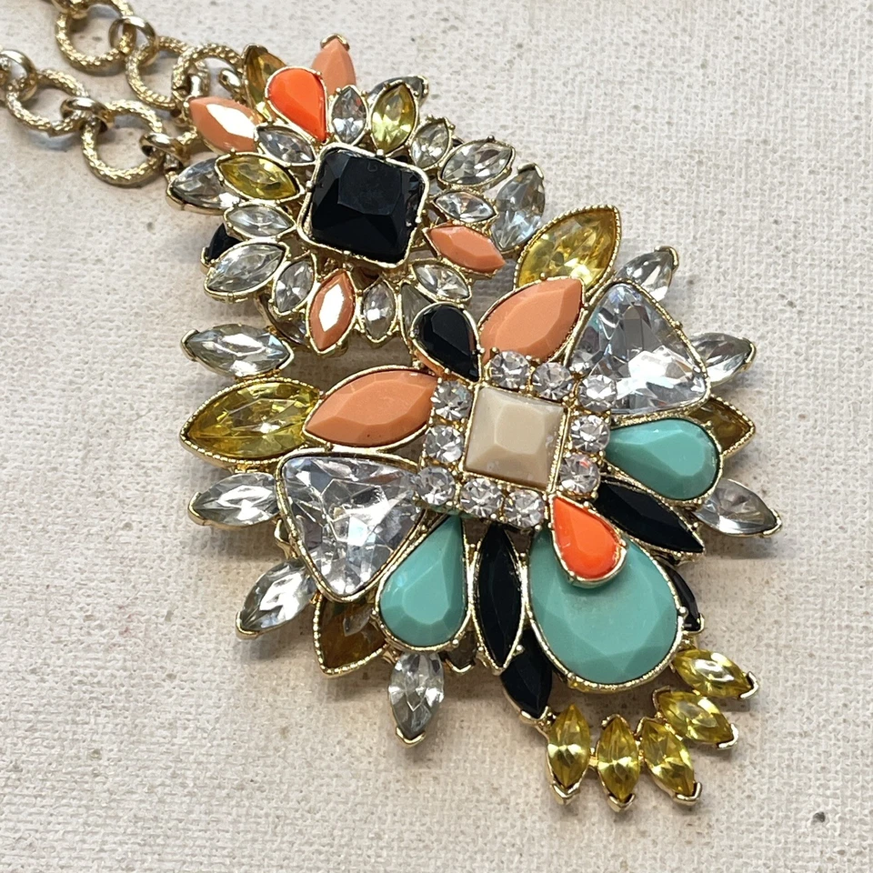 Joan Rivers Colorful Neon Rhinestone Gold Tone Statement Pendant Necklace - Image 2 of 4