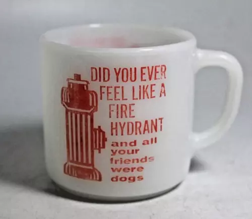 Vintage Federal Milk Glass Coffee Mug Cup Funny Joke Fire Dog Hydrant