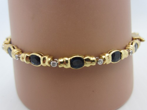 Vintage 17.5K Yellow Gold Blue Sapphire Diamond Bracelet 4CT Kalati stamped 18k